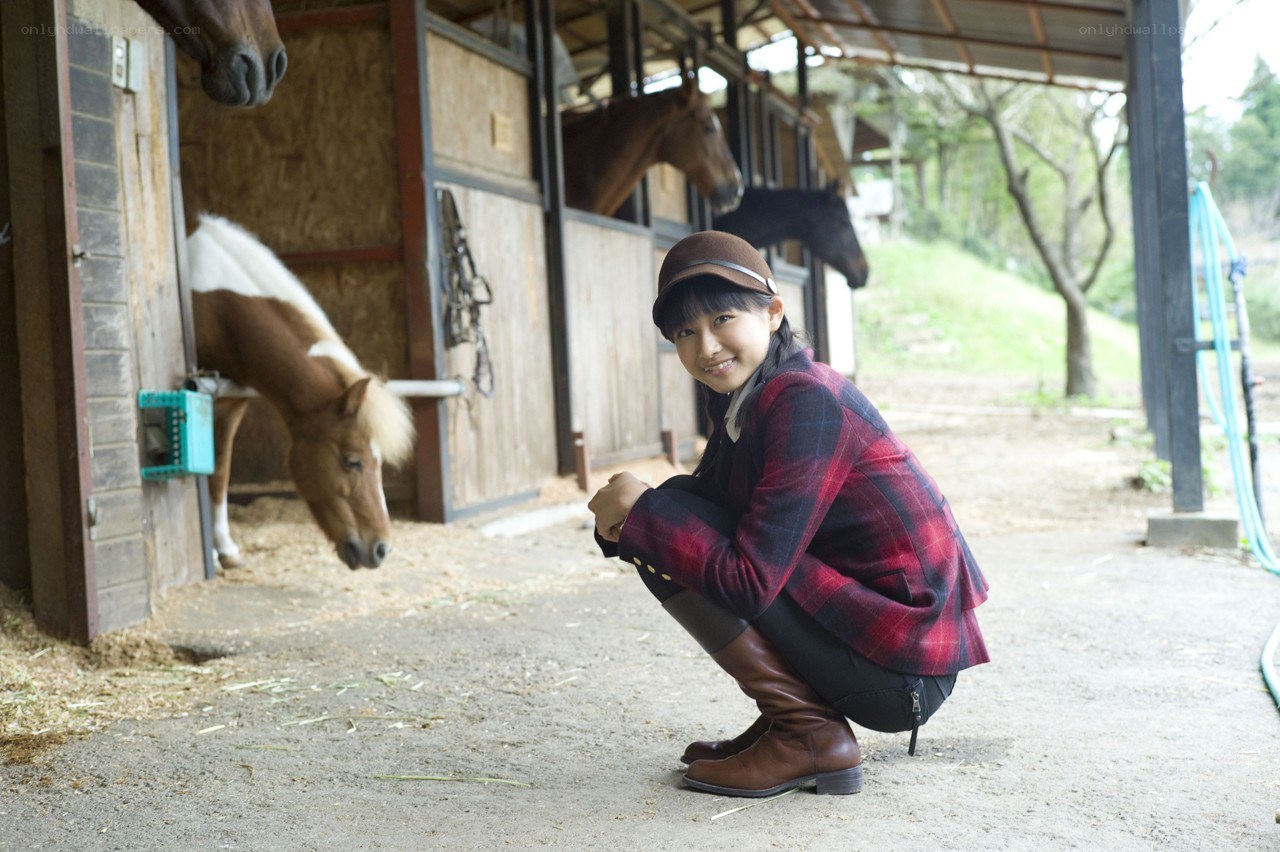 Girl with horses at stable