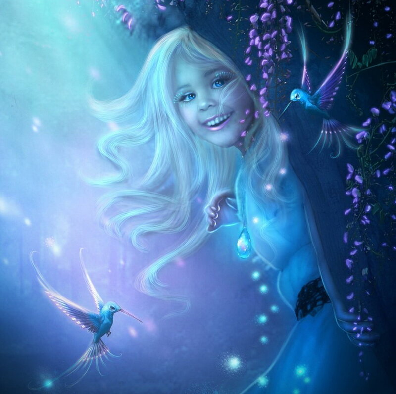 Girl with Hummingbirds