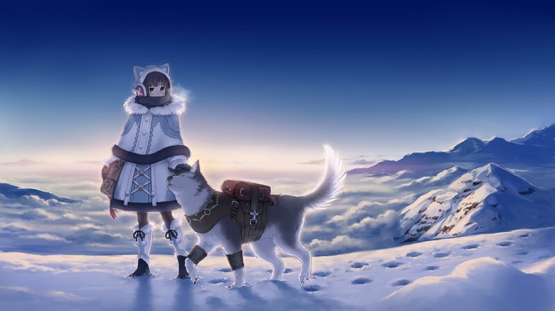 Girl with Husky in Snow