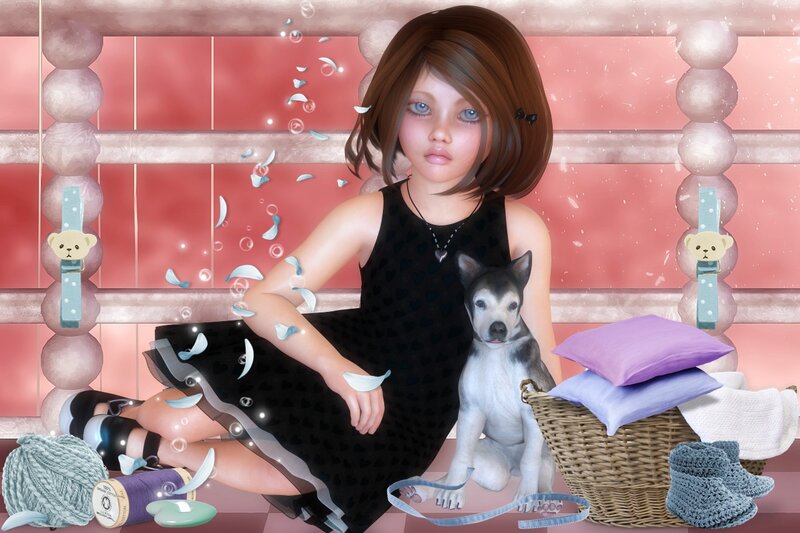 Girl with Husky Puppy