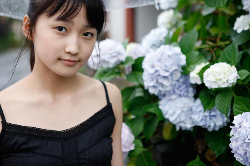 girl with hydrangeas