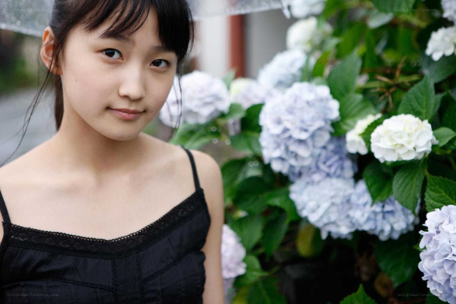 girl with hydrangeas