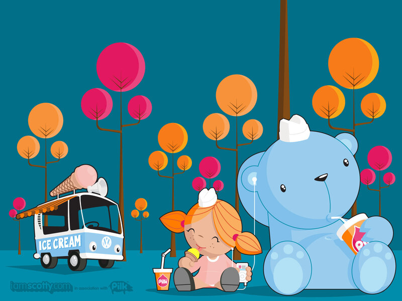 Girl with ice cream and teddy bear