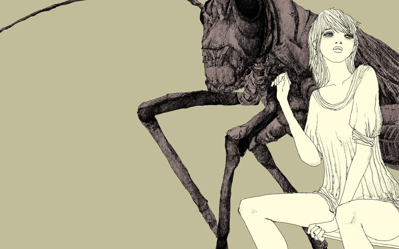 Girl with insect creature