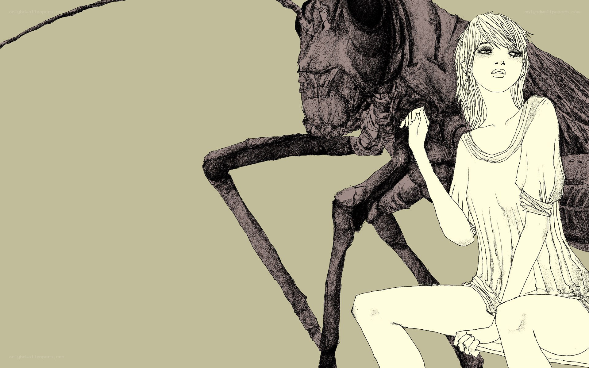 girl with insect creature