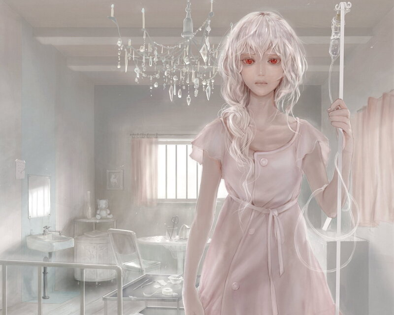 Girl with IV Stand