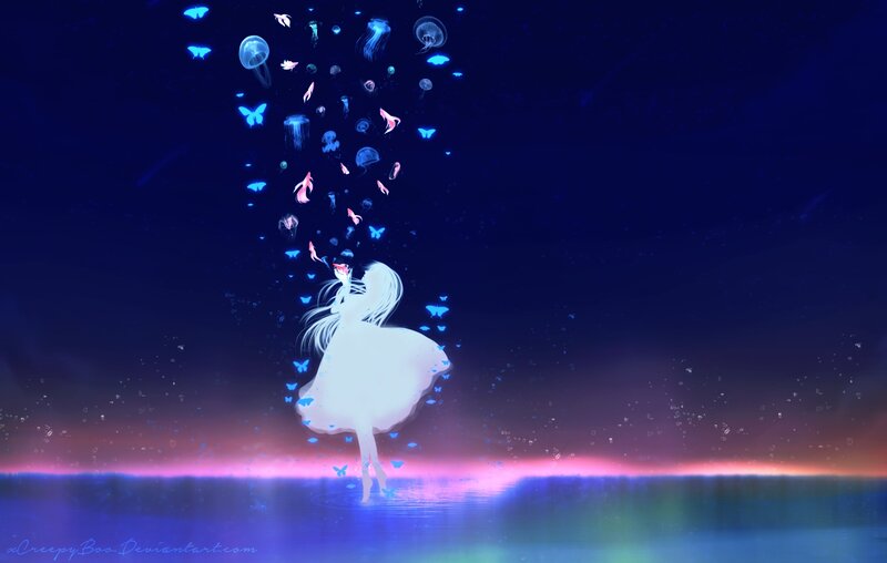 Girl with Jellyfish — Blue, Serene, Night
