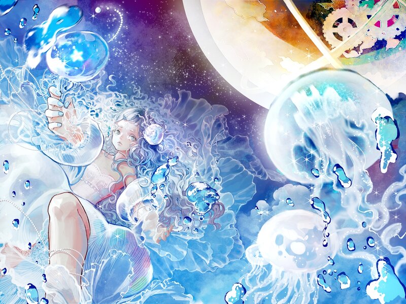 Girl with Jellyfish — Blue, Serene