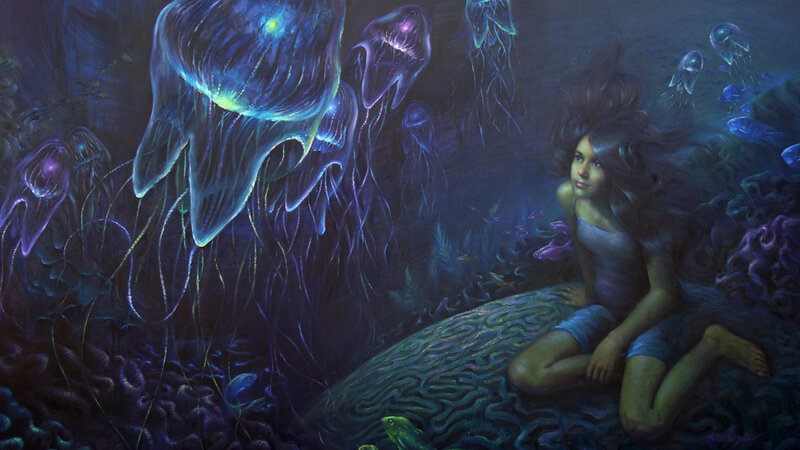 Girl with Jellyfish — Blue