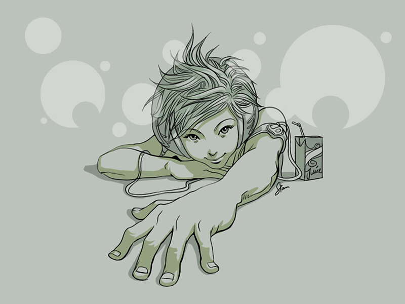 girl with juice box drawing