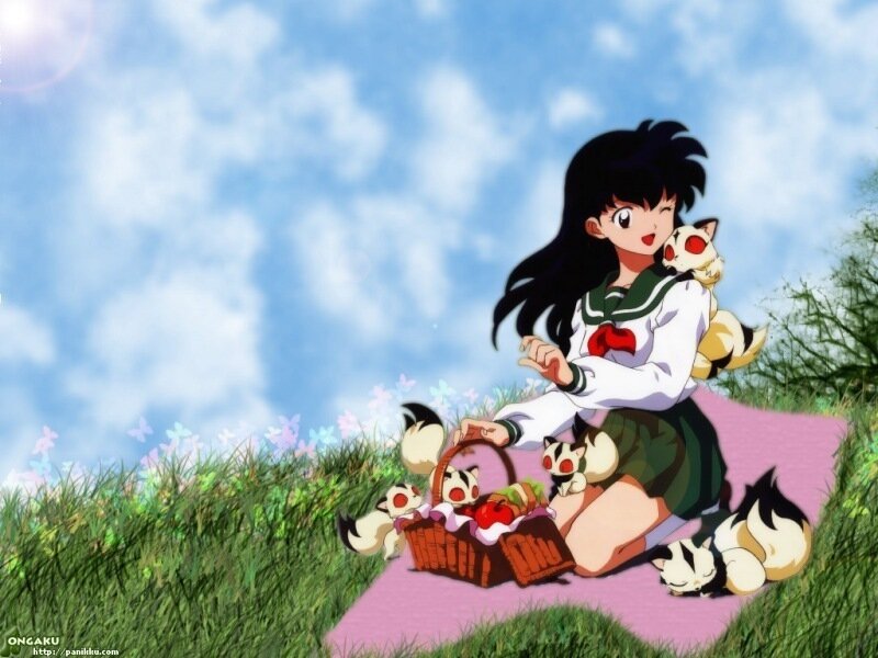 Girl with Kitsune in Field