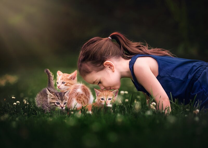 Girl with Kittens — Green