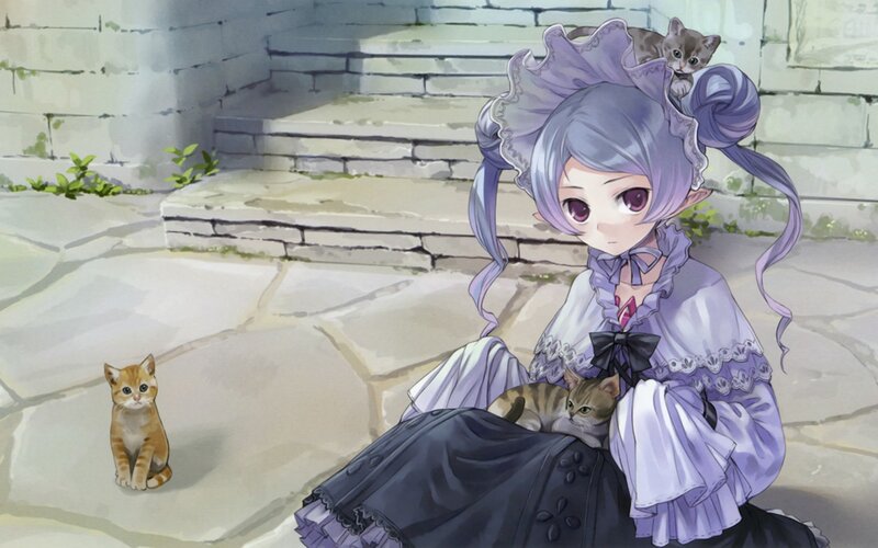 girl with kittens in garden