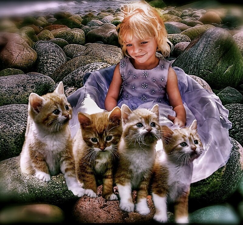 Girl with Kittens