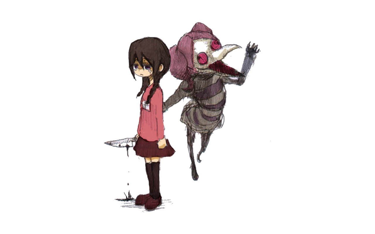 girl with knife and monster