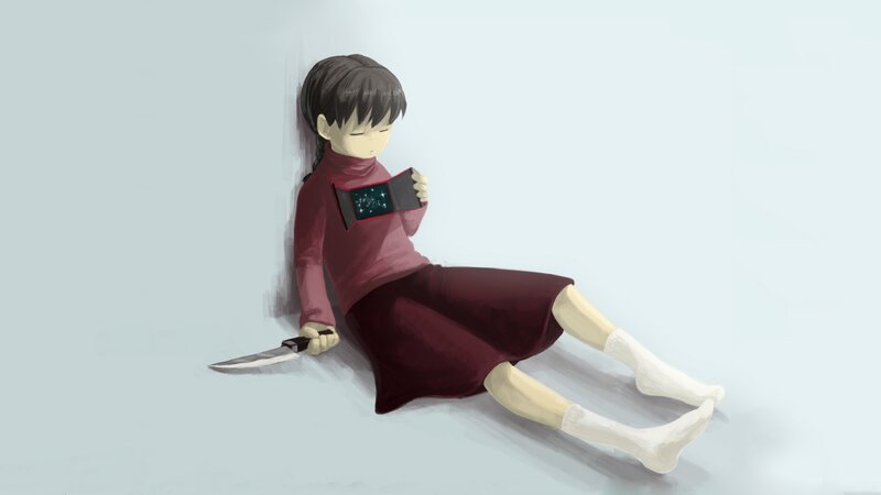 Girl with knife and phone