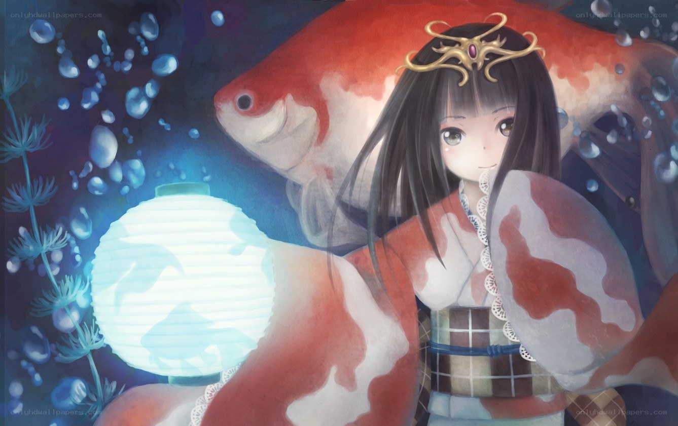 girl with koi fish lantern
