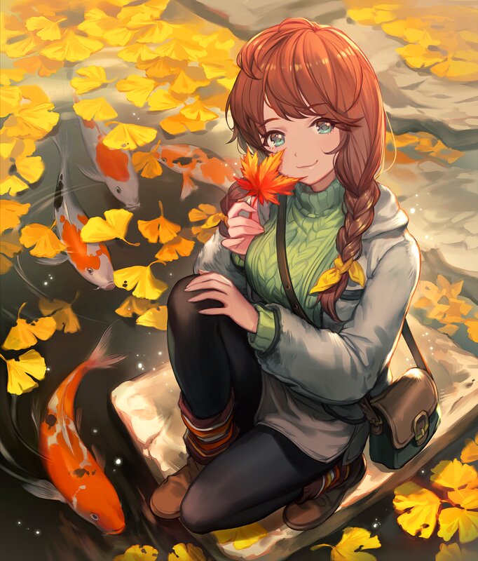 Girl with Koi Fish — Yellow