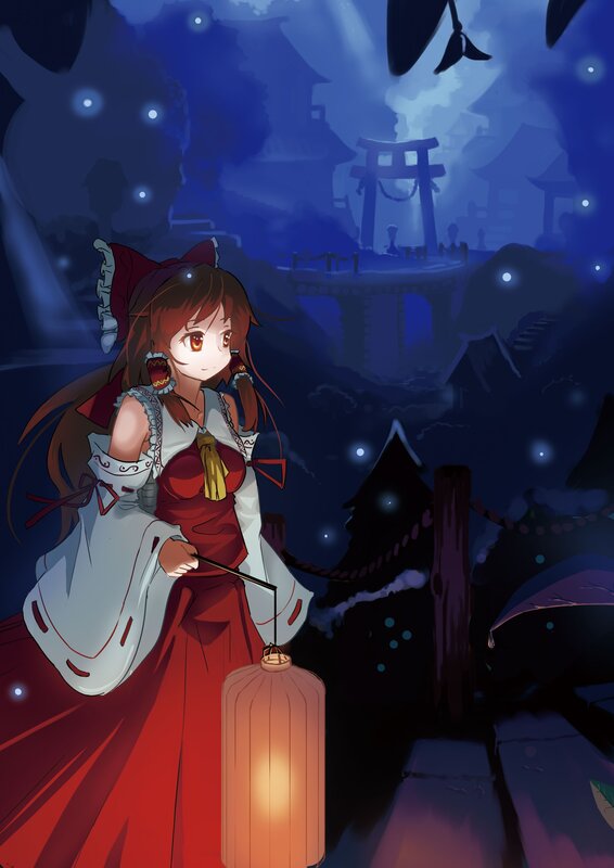 girl with lantern at night