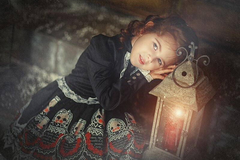 Girl with Lantern — Black, Dramatic