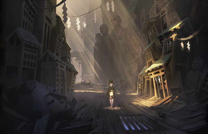 Girl with Lantern — Brown, Dramatic