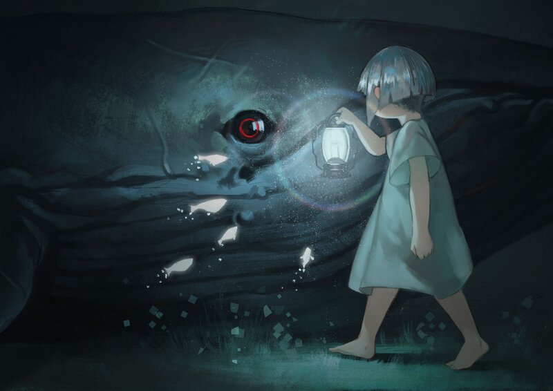 Girl with Lantern — Dark Blue