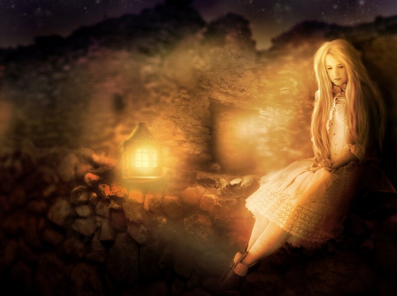 Girl with Lantern — Gold