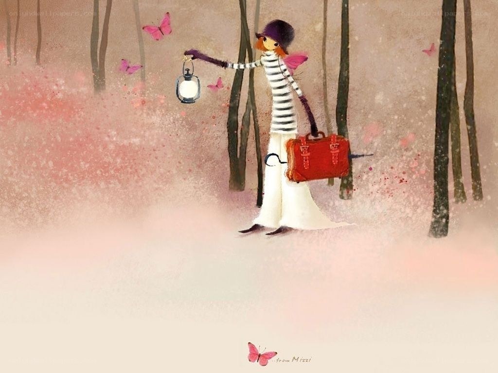 girl with lantern in forest