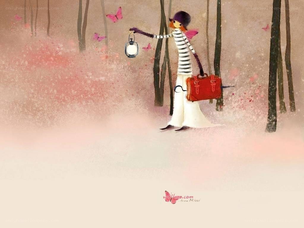girl with lantern in forest