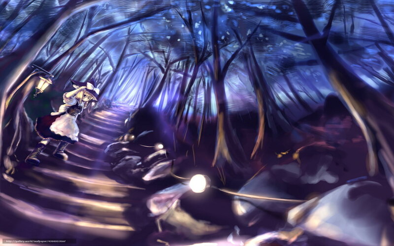 Girl with Lantern in Forest — Blue, Mysterious