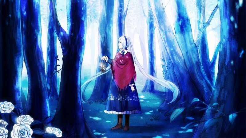 Girl with Lantern in Forest — Blue