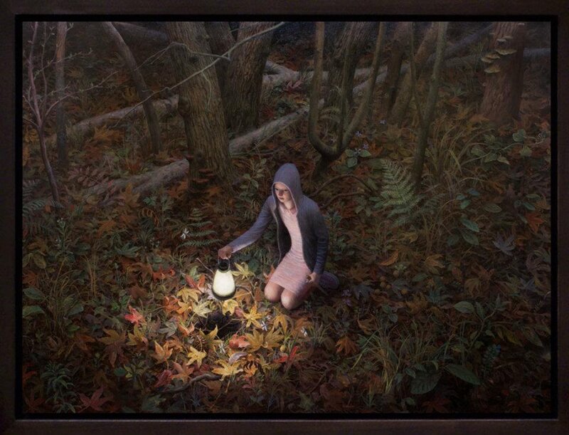 Girl with Lantern in Forest — Brown