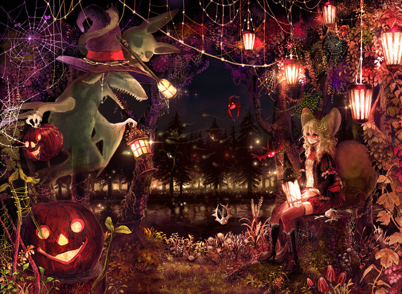 Girl with Lantern in Forest — Purple