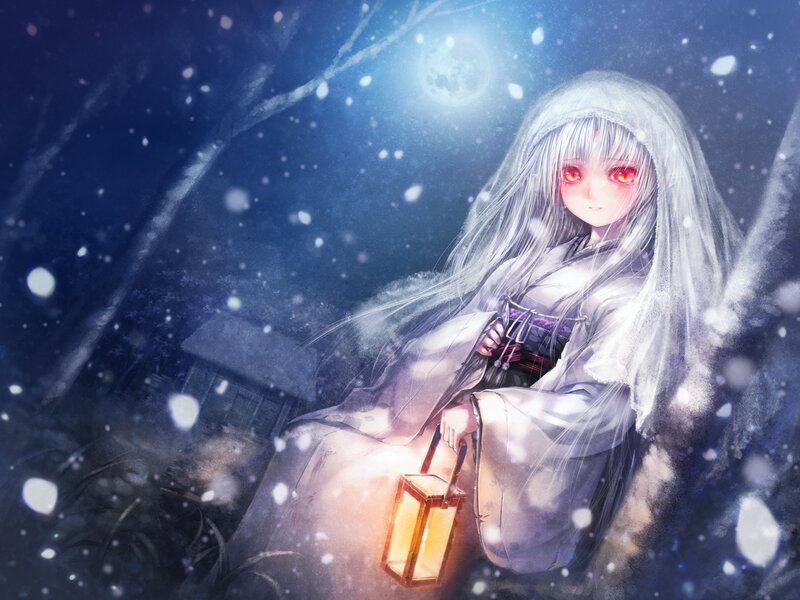 Girl with Lantern in Snow