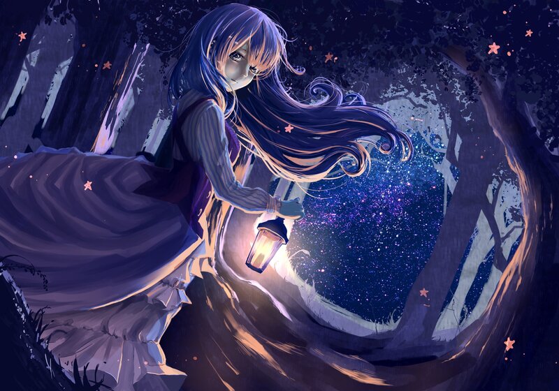 Girl with Lantern — Purple, Mysterious