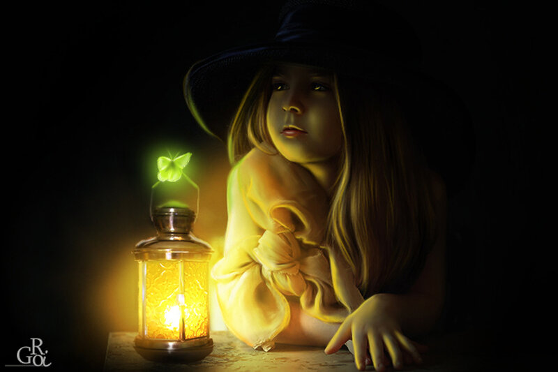 Girl with Lantern — Yellow