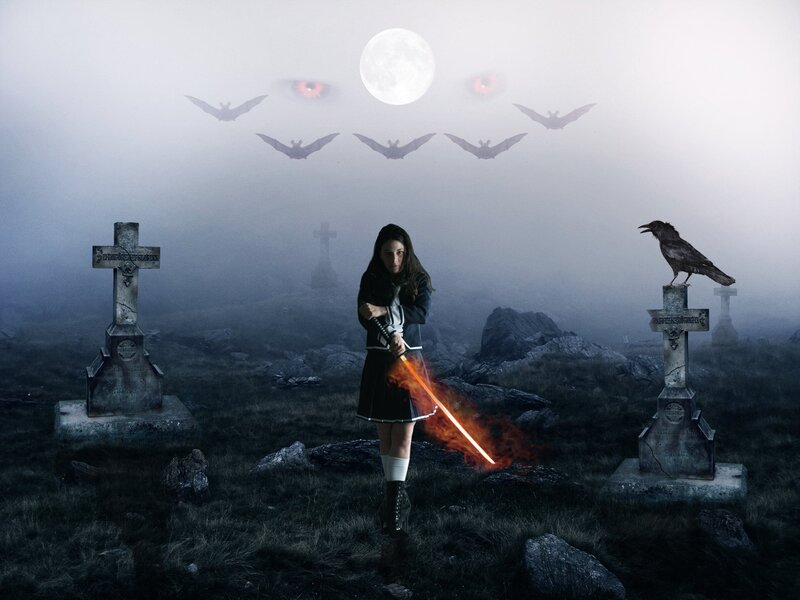 Girl with Lightsaber — Gray