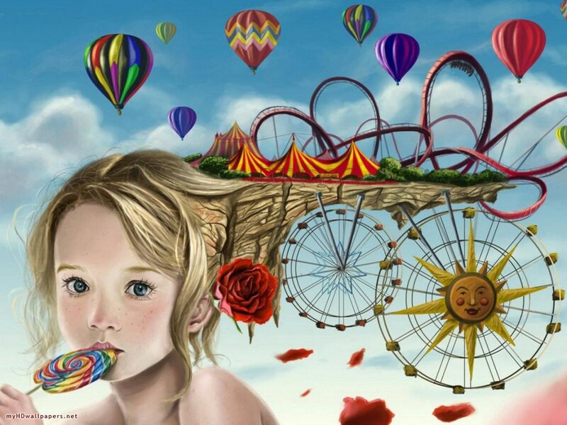 Girl with Lollipop — Blue, Whimsical