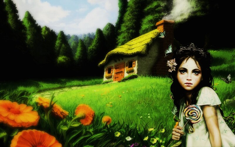 Girl with Lollipop — Green, Serene