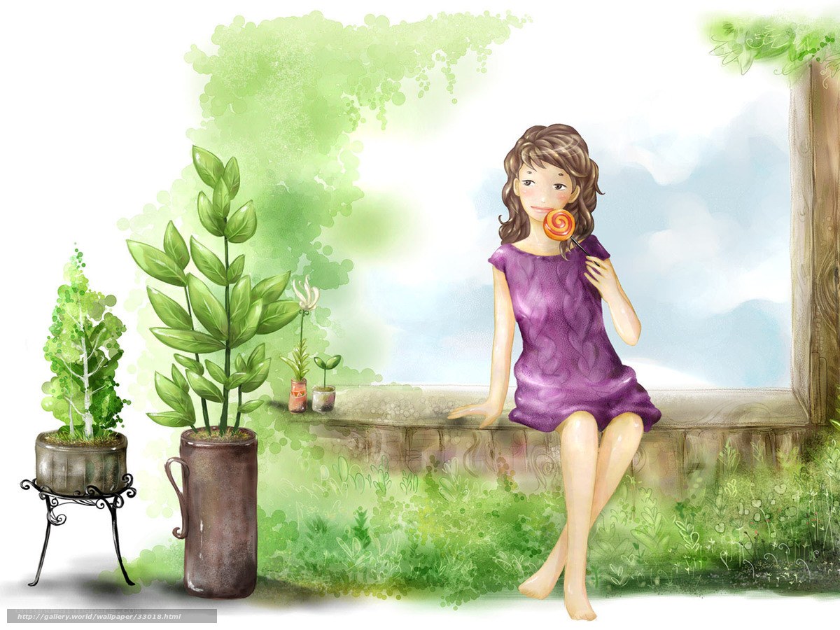 Girl with lollipop in garden