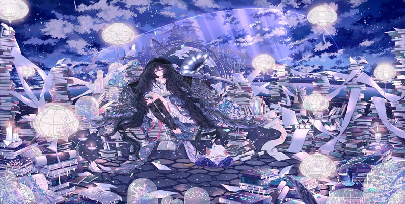 Girl with Long Black Hair — Purple, Dreamy