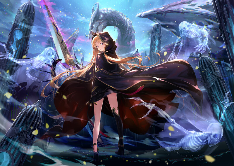 Girl with Long Hair — Blue, Dramatic, Night