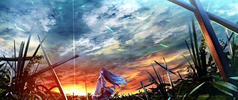 Girl with Long Hair — Blue, Dramatic, Sunset