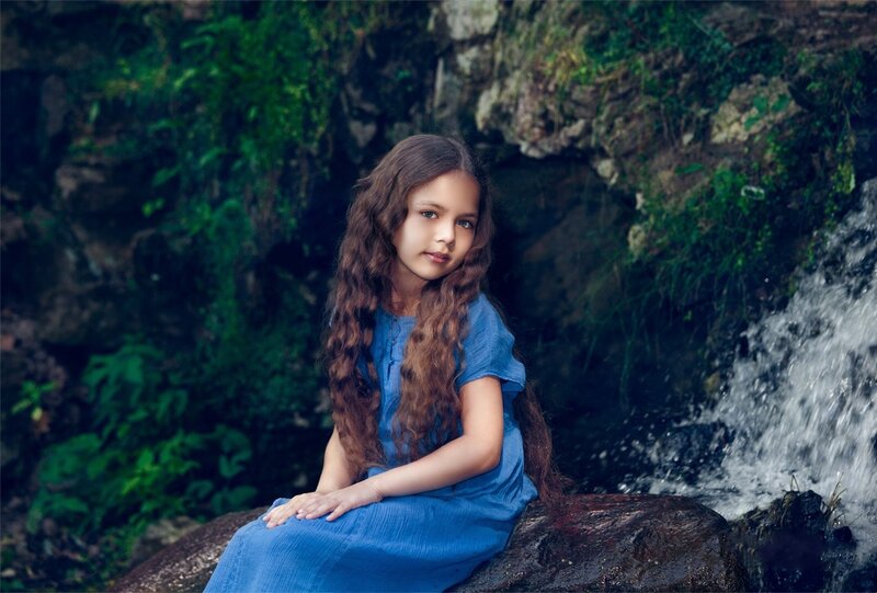 Girl with Long Hair — Blue, Serene, Photograph