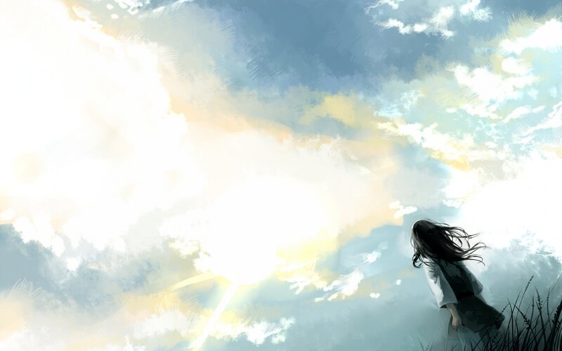 Girl with Long Hair — Blue, Serene, Sunrise