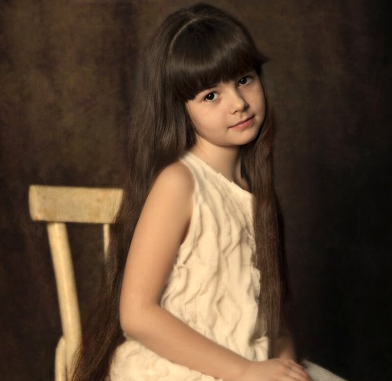Girl with Long Hair — Brown, Serene, Photograph