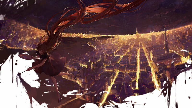 Girl with Long Hair Flying