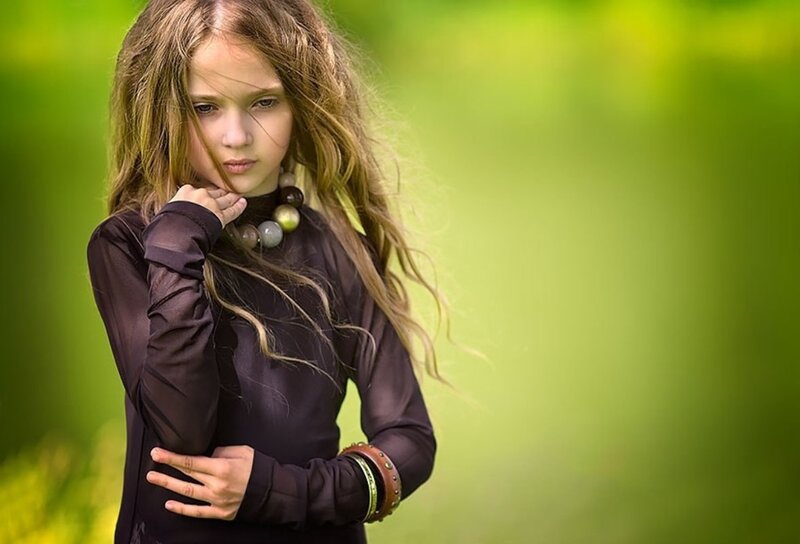 Girl with Long Hair — Green, Contemplative