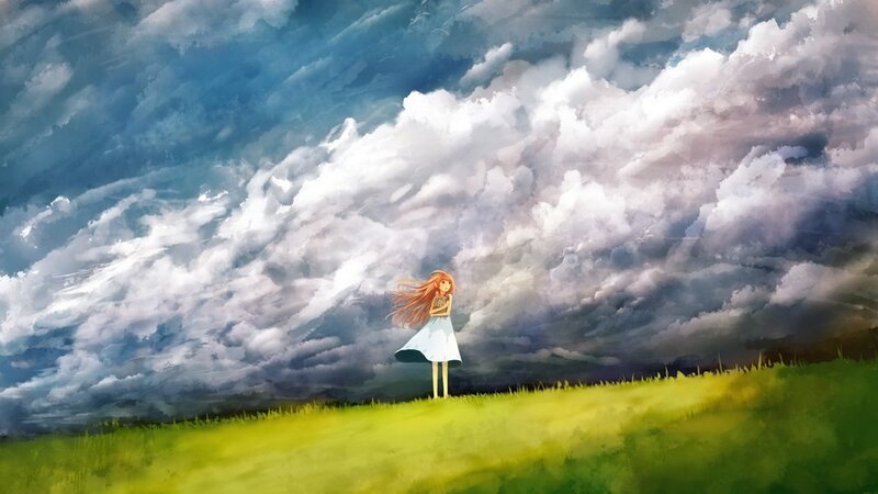 Girl with Long Hair — Green, Dramatic