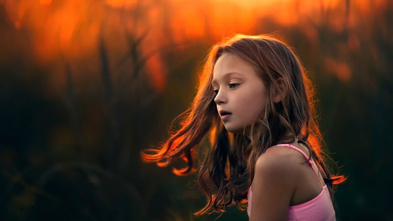 Girl with Long Hair — Orange, Dramatic, Sunset